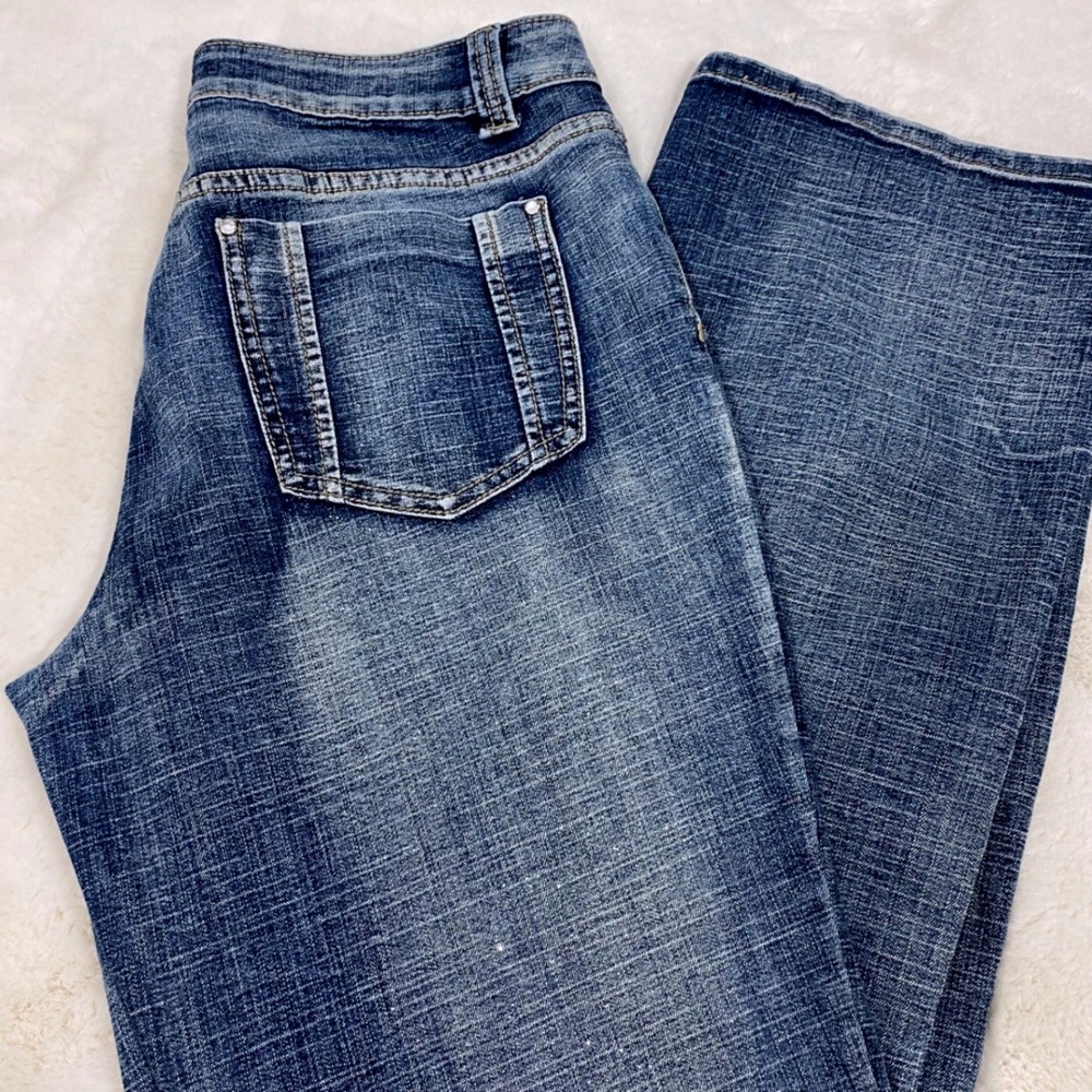 Baccini Womens Y2K Jeans Sz 10 Bootcut Embellished Rhinestone Glitter Blue Denim